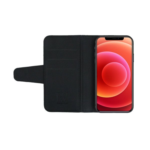 Rvelon iPhone 12 Mini -kotelo, avattava korttitasku, musta