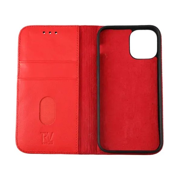 Rvelon iPhone 12 Mini Kotelo, Aitoa nahkaa, Punainen