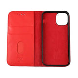 Rvelon iPhone 12 Mini Kotelo, Aitoa nahkaa, Punainen
