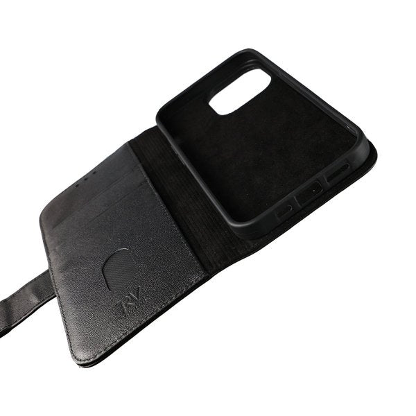 Rvelon iPhone 12 Mini Kotelo, aitoa nahkaa, musta