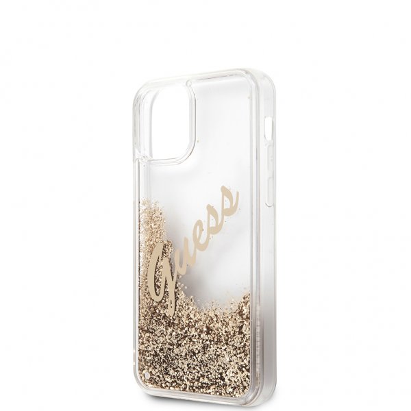 Guess iPhone 12 Mini Kuori Liquid Glitter Vintage Kulta