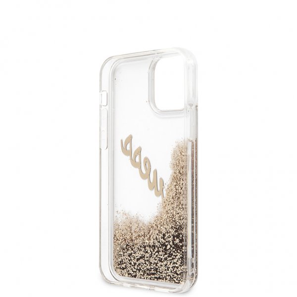 Guess iPhone 12 Mini Kuori Liquid Glitter Vintage Kulta