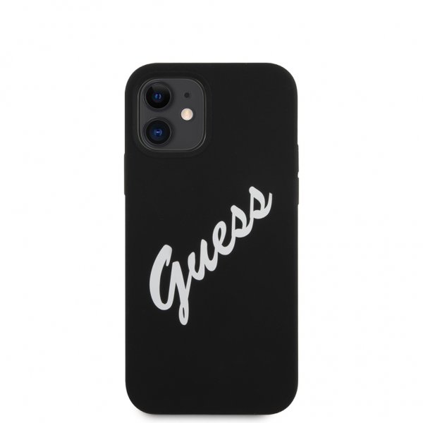 Guess iPhone 12 Mini Kuori Vintage Silicone Musta