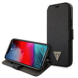 Guess iPhone 12 Pro Max -suojakuori, Gold Triangle Saffiano, musta