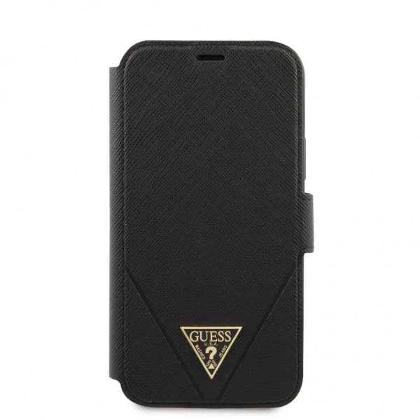 Guess iPhone 12 Pro Max -suojakuori, Gold Triangle Saffiano, musta