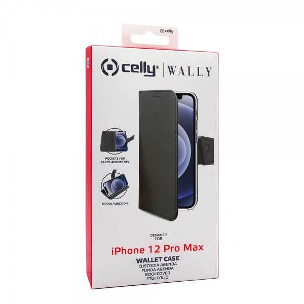 Celly iPhone 12 Pro Max Fodral Wally Wallet Case Musta