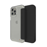 Gear4 iPhone 12 Pro Max suojakotelo Wembley Flip Clear Musta