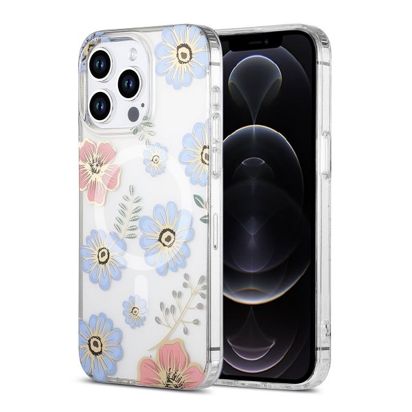 iPhone 12 Pro Max Kuori Kukkakuvio MagSafe Punainen Sininen