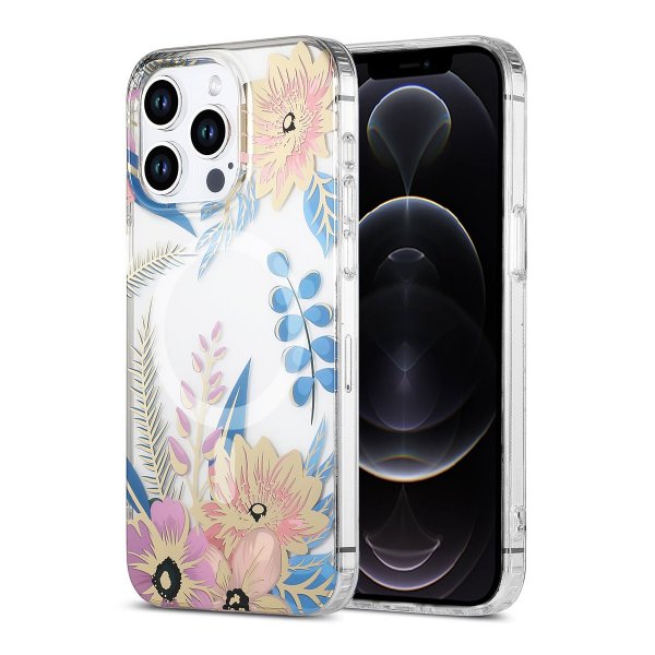 iPhone 12 Pro Max Kuori Kukkakuvio MagSafe Pinkki Sininen