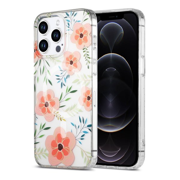 iPhone 12 Pro Max Kuori Kukkakuvio MagSafe Pinkki