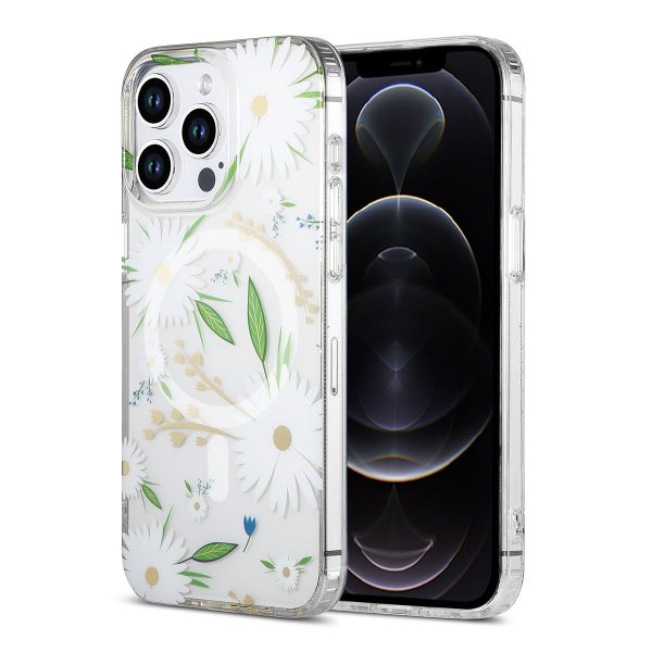 iPhone 12 Pro Max -kuoret kukkakuviolla MagSafe Valkoinen