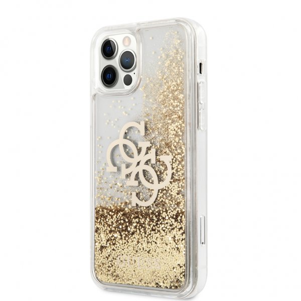 Guess iPhone 12 Pro Max -kuoret, Liquid Glitter, kulta, kirkas
