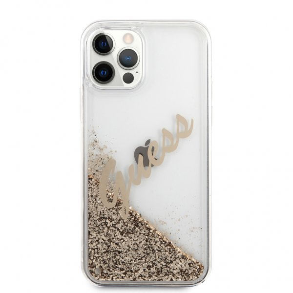 Guess iPhone 12 Pro Max Kuori Liquid Glitter Vintage Kulta