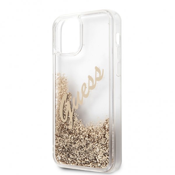 Guess iPhone 12 Pro Max Kuori Liquid Glitter Vintage Kulta