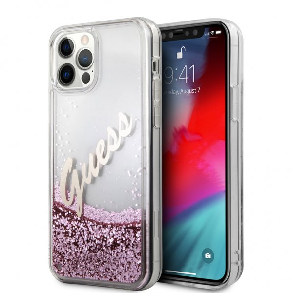 Guess iPhone 12 Pro Max -kuoret Liquid Glitter Vintage Rosa