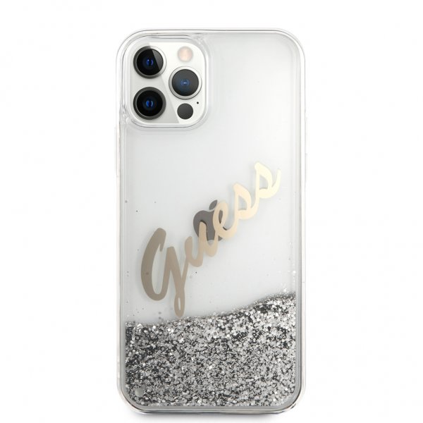 Guess iPhone 12 Pro Max -kuoret Liquid Glitter Vintage Silver