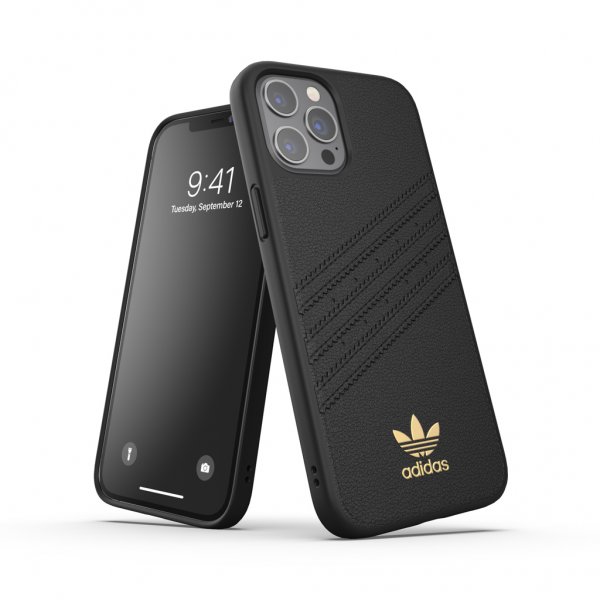 Adidas iPhone 12 Pro Max -kuori, muotoonvalettu kotelo, PU-nahkaa, musta