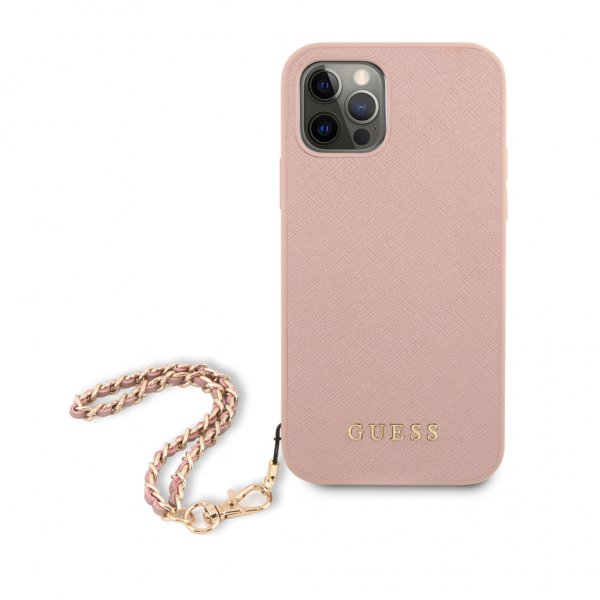 Guess iPhone 12 Pro Max Kuori Saffiano Chain Pink