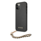 Guess iPhone 12 Pro Max Kuori Saffiano Chain Musta