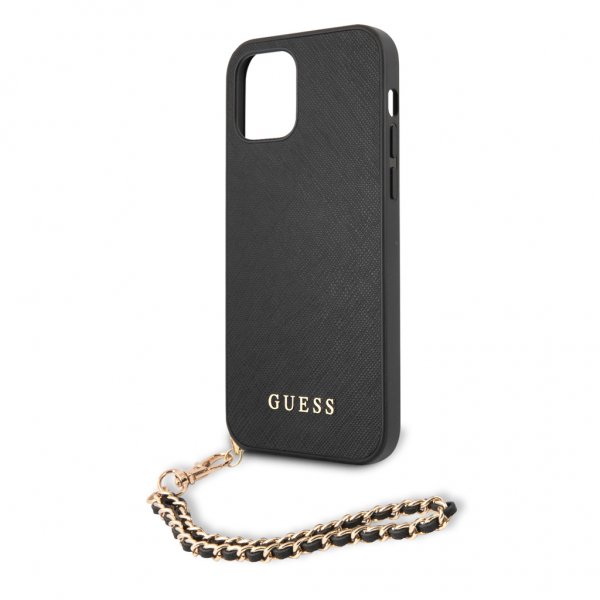 Guess iPhone 12 Pro Max Kuori Saffiano Chain Musta