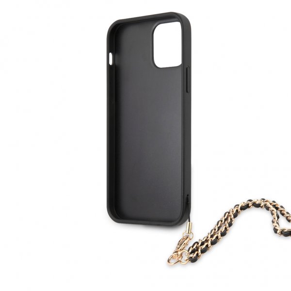 Guess iPhone 12 Pro Max Kuori Saffiano Chain Musta
