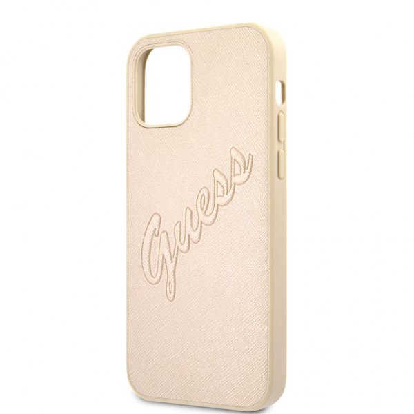 Guess iPhone 12 Pro Max -kuoret, Saffiano Vintage Script, kulta