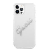 Guess iPhone 12 Pro Max -kuori Vintage Script Silver Läpinäkyvä
