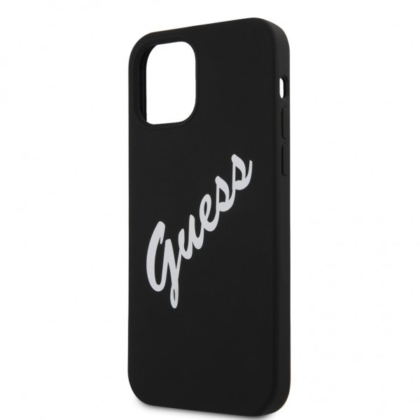 Guess iPhone 12 Pro Max Kuori Vintage Silicone Musta