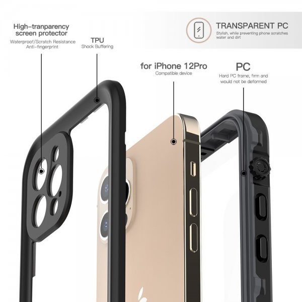 Redpepper iPhone 12 Pro Kotelo Vedenkestävä IP68 Musta