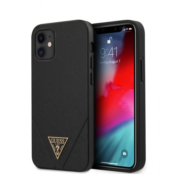 Guess iPhone 12 Mini Saffiano V Stitch -suojakuori, musta