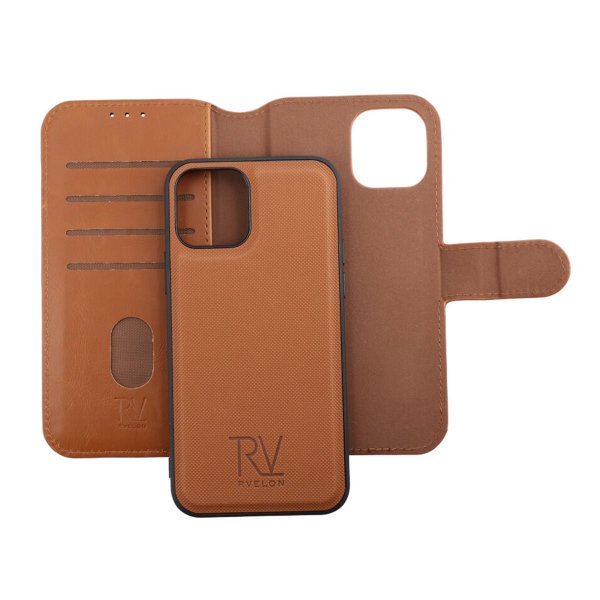 Rvelon iPhone 12/iPhone 12 Pro -kotelo magneettisesti irrotettavalla kuorella, ruskea