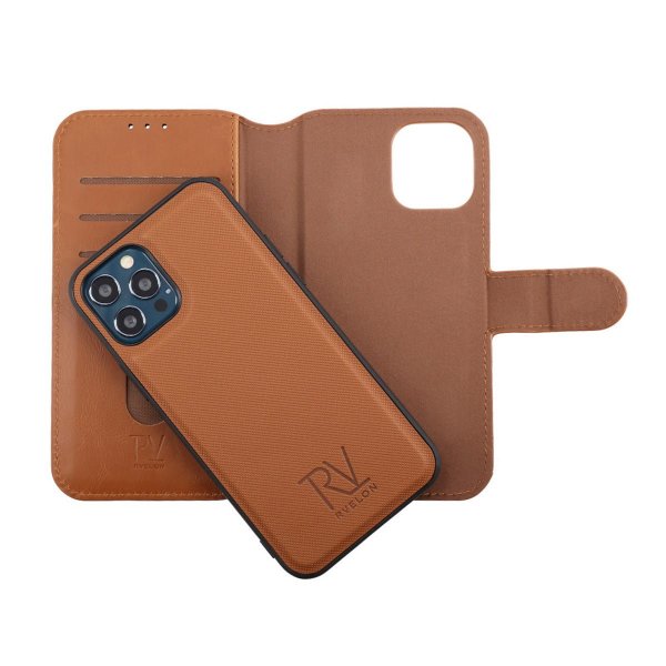 Rvelon iPhone 12/iPhone 12 Pro -kotelo magneettisesti irrotettavalla kuorella, ruskea