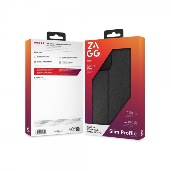 ZAGG iPhone 13/14/15/16e/17e Kotelo Folio Musta