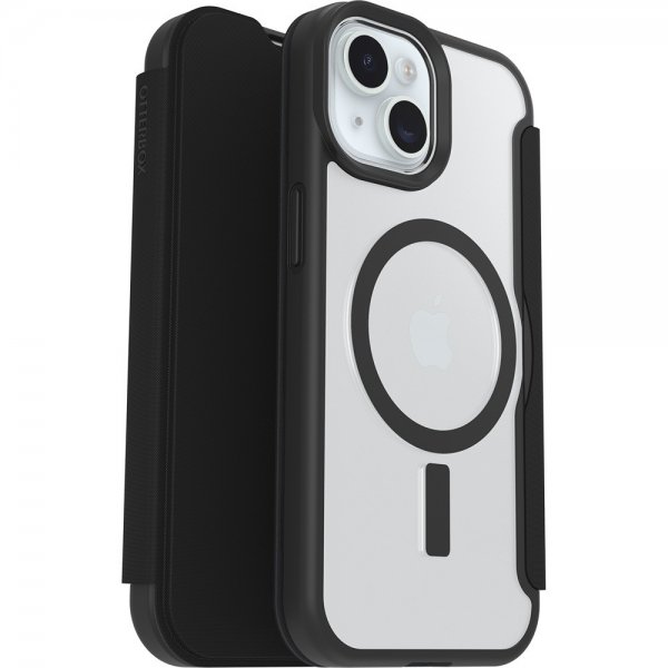 Otterbox iPhone 13/14/15/16/17 React Folio MagSafe -kotelo, musta, läpinäkyvä
