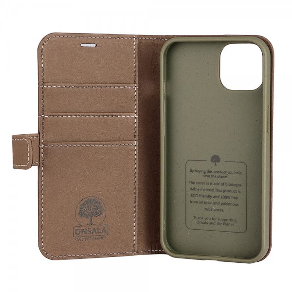 Onsala iPhone 13 Kotelo ECO Lompakko Ruskea