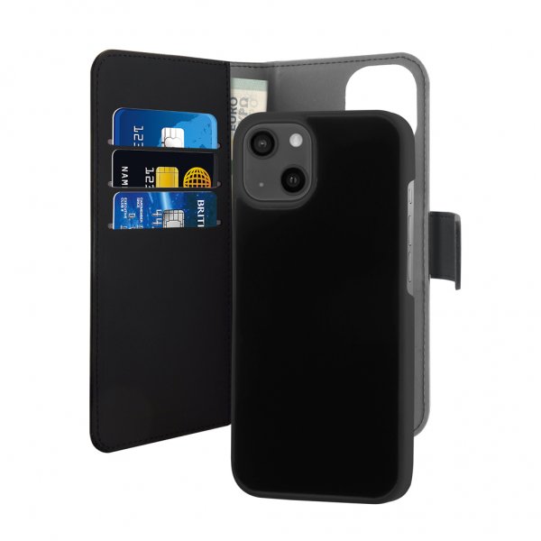 Puro iPhone 13 suojakuori Wallet Detachable 2 in 1 musta