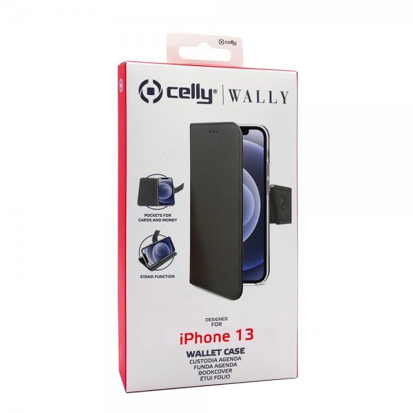 Celly iPhone 13 -suojakuori Wally Wallet Case, musta