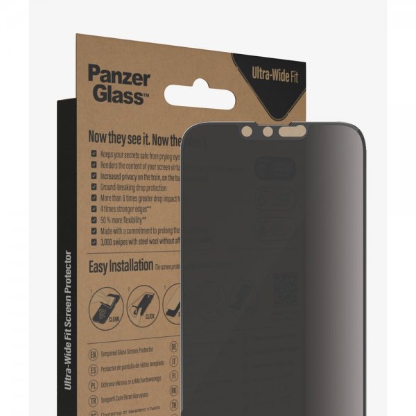 PanzerGlass iPhone 13/iPhone 13 Pro/iPhone 14 Näytönsuoja Ultra-Wide Fit Privacy EasyAligner