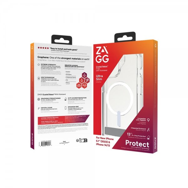 ZAGG iPhone 13/iPhone 14/iPhone 15 -suojakuori Crystal Palace Snap Kickstand Clear