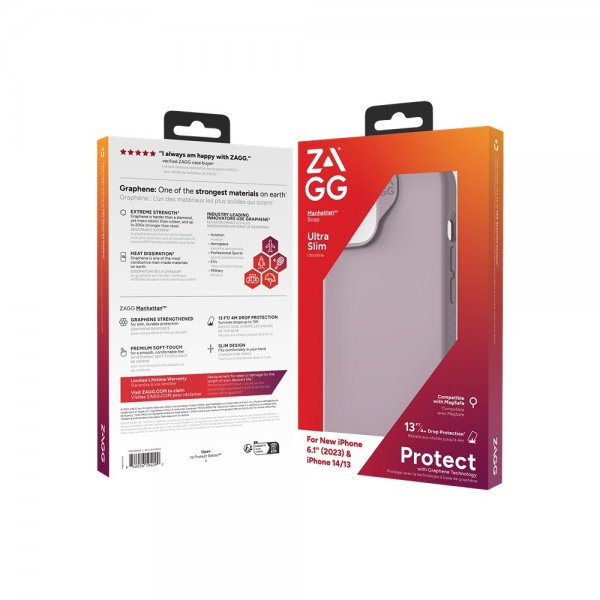 ZAGG iPhone 13/iPhone 14/iPhone 15 -suojakuori Manhattan Snap Lavender