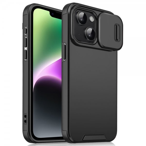 iPhone 13/iPhone 14 Kotelo Camera Slide Musta