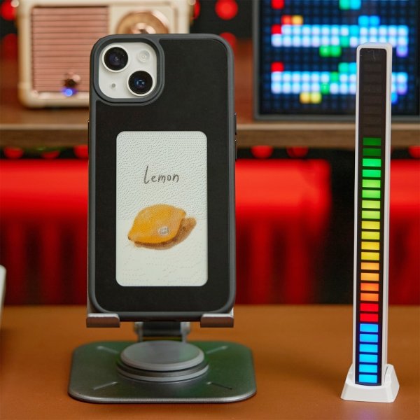 iPhone 13/iPhone 14 Kotelo sisäänrakennetulla E Ink -näytöllä Musta