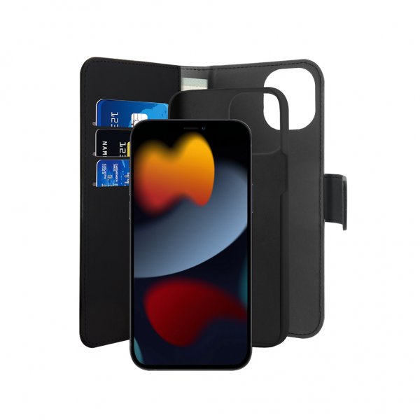 Puro iPhone 13 Mini Kotelo Lompakko Irrotettava 2-in-1 Musta
