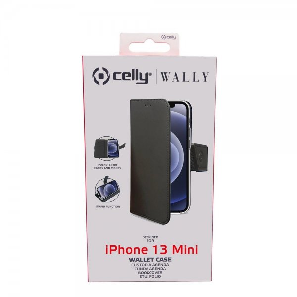 Celly iPhone 13 Mini Suojakotelo Wally Lompakkokotelo Musta