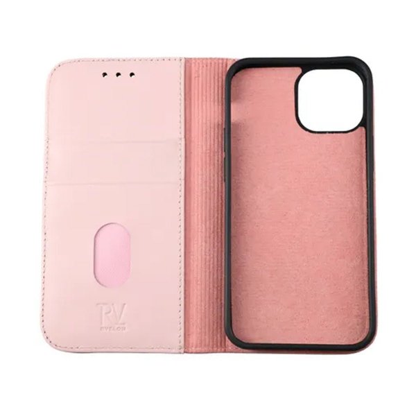 Rvelon iPhone 13 Mini -suojakuori, aitoa nahkaa, vaaleanpunainen