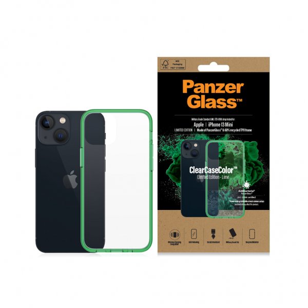 PanzerGlass iPhone 13 Mini -suojakuori ClearCase Color Lime