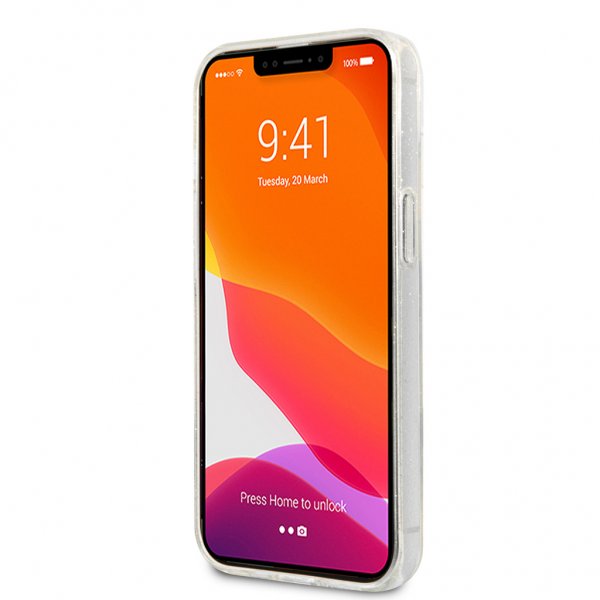 Karl Lagerfeld iPhone 13 Mini -kuori, täynnä hopeaglitteriä