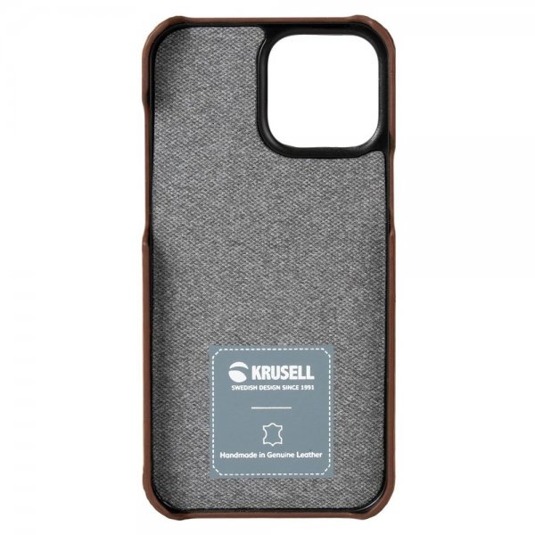 Krusell iPhone 13 Mini -suojakuori, Leather CardCover, konjakinruskea
