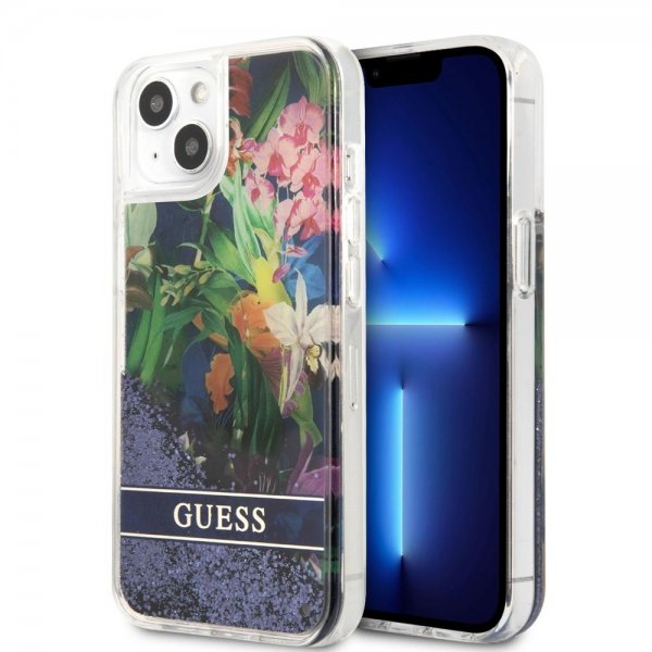 Guess iPhone 13 Mini Suojakuori Liquid Glitter Flower Pattern Sininen