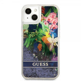 Guess iPhone 13 Mini Suojakuori Liquid Glitter Flower Pattern Sininen